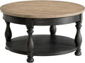 Pemberly Row Wood Coffee Table, 32' W x 32' D x 18' H, Poplar Solid and Ash Veneer, Antique Oak and Matte Black Finish, Fixed Bottom Shelf, Hand-Chiseled V-Grooves, Living Room Furniture
