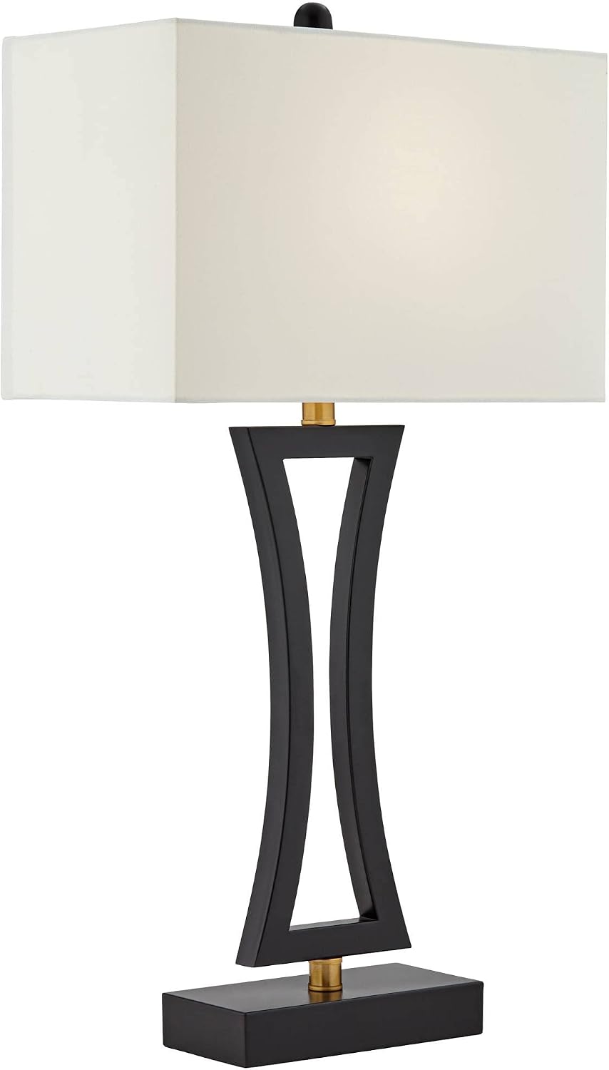 360 Lighting Roxie 31' Tall Set of 2 Modern Table Lamps with USB Ports A+C Charging Black Metal White Fabric Rectangular Shade for Living Room Bedroom House Bedside Nightstand Home Office Family