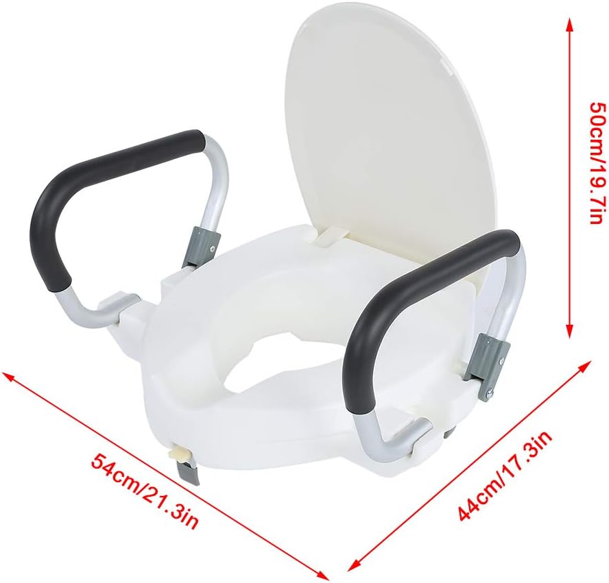 Yinhing Elevated Raised Toilet Seat With Removable Padded Arms 10cm Height Adjustable Disability Aid Toilet Seat for Elderly Pregnant Women White 40x43.5x10cm