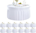 leegleri 12 Pack White Spandex Round Tablecloths - 60 inch, Stretchy 120 inch Fitted 5FT Round Table Cloths with Wrinkle Free Skirt for Wedding Party Dining Banquet