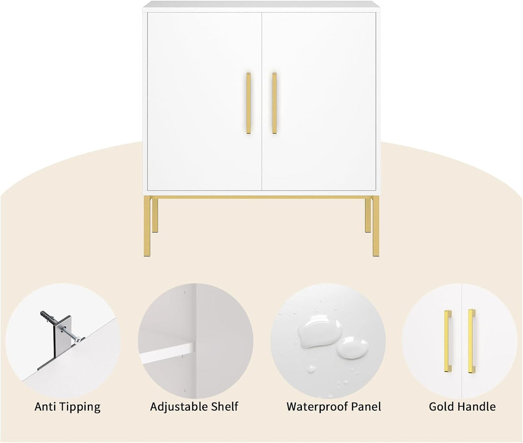 LYNSOM Storage Cabinet with Doors, Set of 2, Modern Buffet Cabinet with Storage, Kitchen Sideboard Buffet, White Wood Accent Cabinet for Living Room, Bedroom, Hallway, Entryway, Office, White
