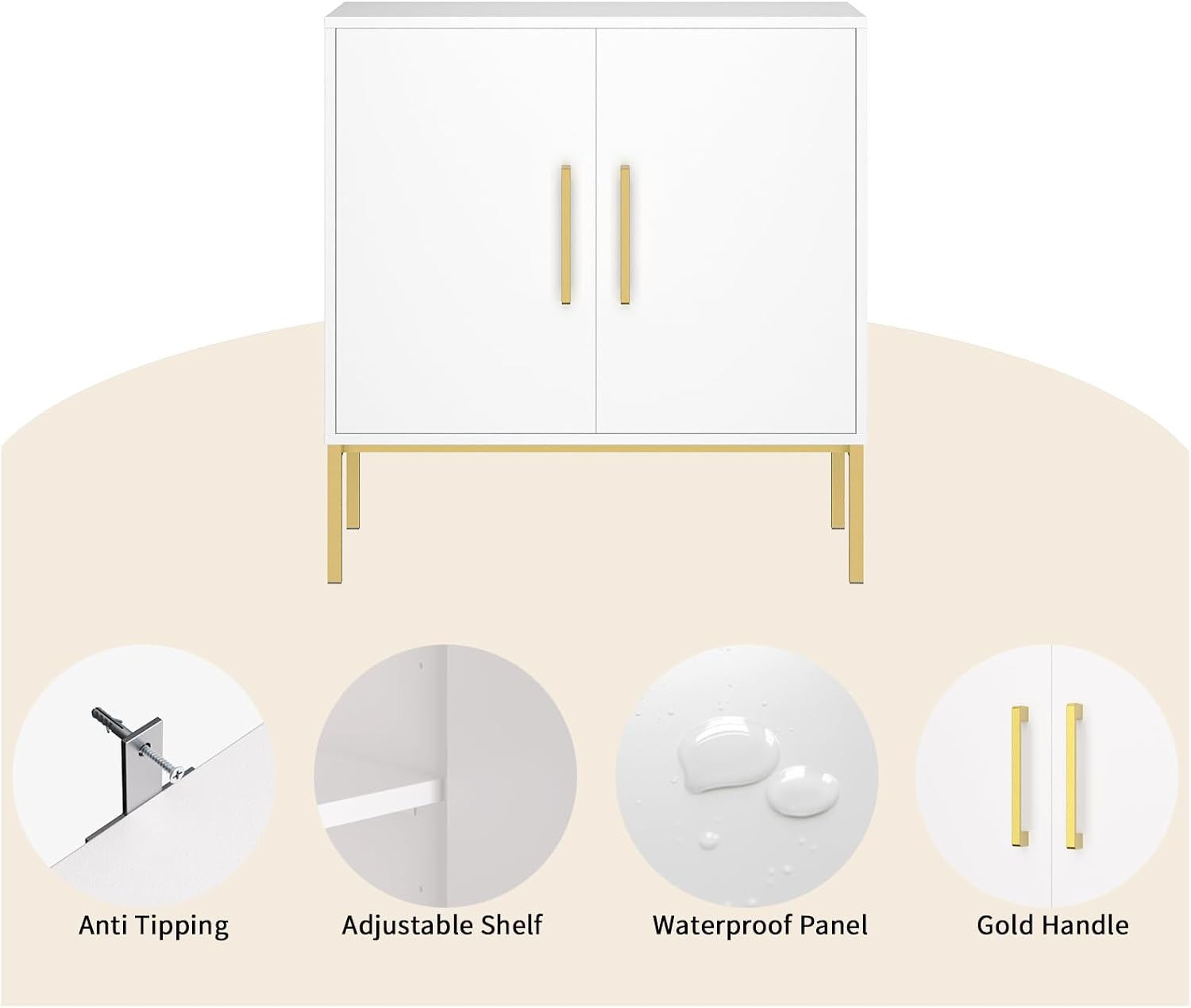 LYNSOM Storage Cabinet with Doors, Set of 2, Modern Buffet Cabinet with Storage, Kitchen Sideboard Buffet, White Wood Accent Cabinet for Living Room, Bedroom, Hallway, Entryway, Office, White