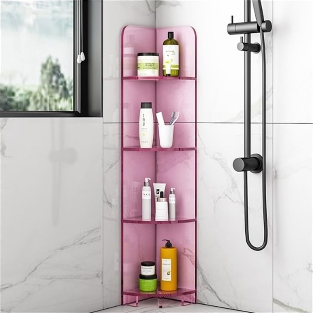 4-Tier Acrylic Corner Storage Rack - Modern Triangle Shelf for Bedroom and Study(Color:Pink)