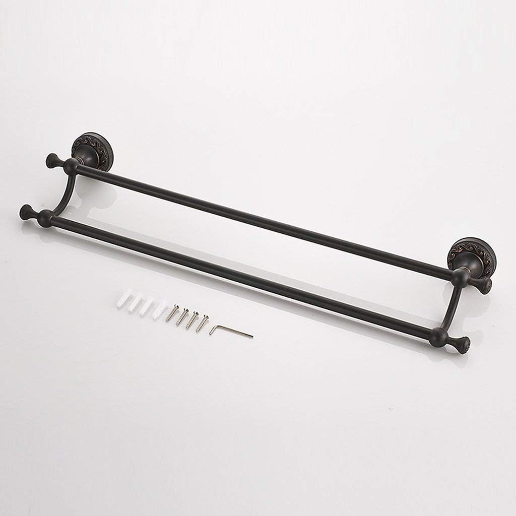 Double Brass Towel Bar Wall Mounted Oil Rubbed Bronze 24 inch Towel Rail W/Carved Base Brushed Finish for Bathroom Towel Rack