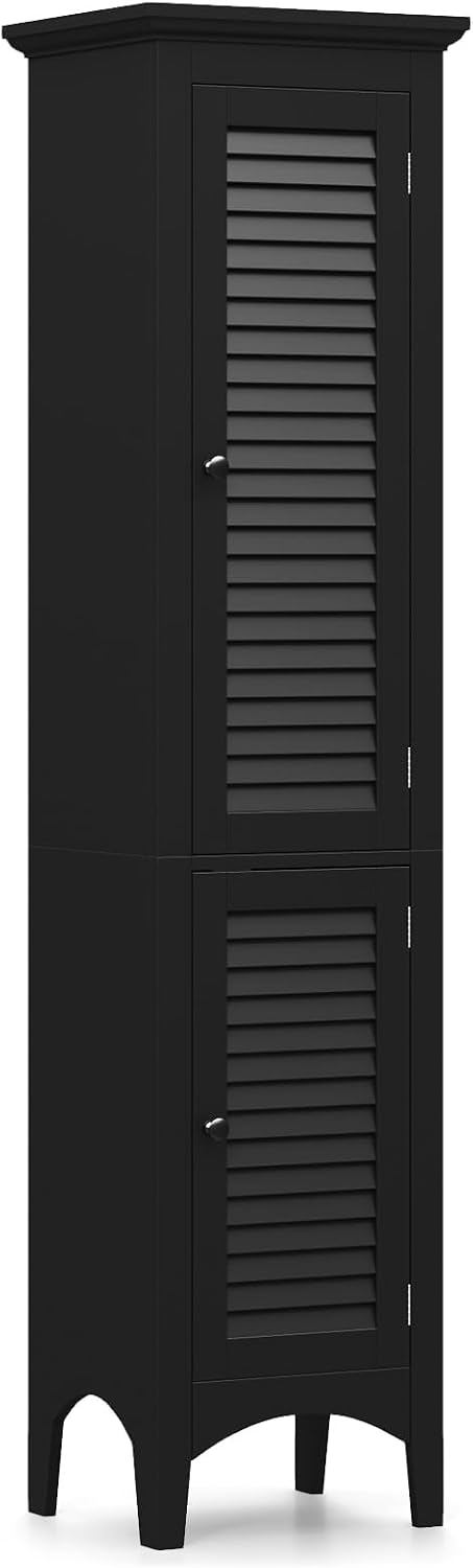 Giantex 63' Tall Bathroom Cabinet, Narrow Floor Cabinet w/ 2 Louvered Doors & Adjustable Shelf, Elevated Legs & Anti-toppling Design, Freestanding Storage Organizer for Bathroom, Living Room, Kitchen