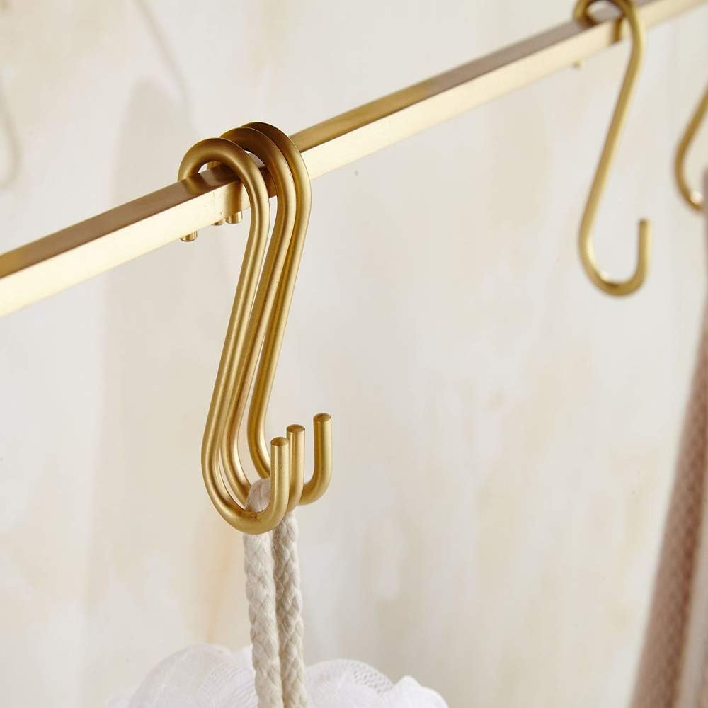 Wall Mounted Towel Racks Made of Premium Brass and Wood, Bathroom Shelf with Towel Bar Rod Hooks, Multifunction Towel Bars Hotel Style, for Bathroom Hotel