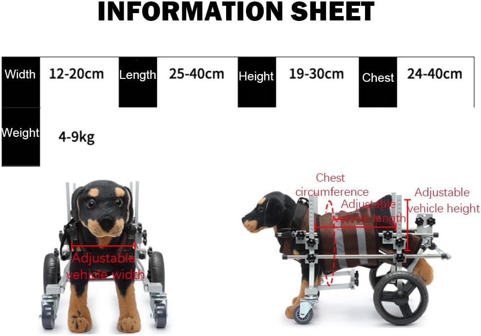 Dog Walking Disability Cart, Elderly Dog Scooter, Four-Wheel Adjustable Auxiliary Cart with Cart Handle, Suitable for Dogs with Limited Mobility,Brown
