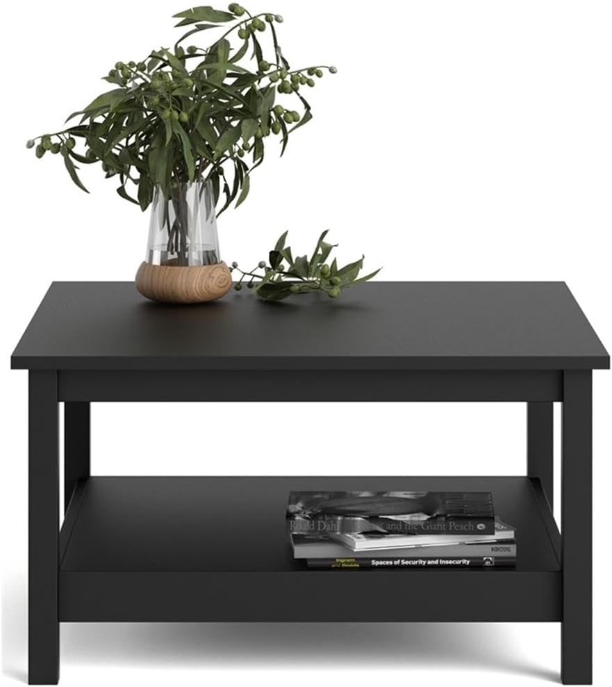 Pemberly Row Coffee Table, Black Matte Finish, Engineered Wood, 31.89' W x 31.89' D x 17.72' H, Modern-Traditional Style, Fixed Shelf, Living Room or Office Table for Storage and Display