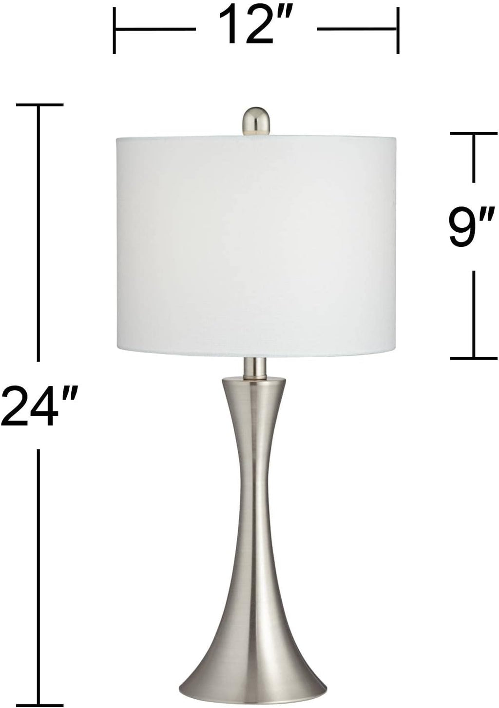 360 Lighting Gerson Modern Table Lamps 24' Tall Set of 2 with Dimmers Brushed Nickel Silver Metal LED White Drum Shade for Bedroom Living Room House Home Bedside Nightstand Office Family