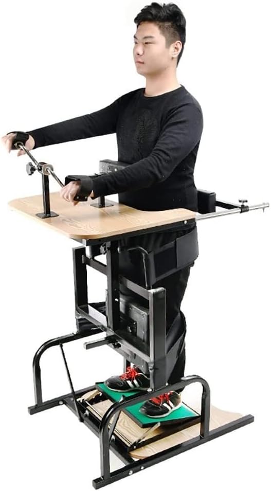 Standing Walk Aid Stand Lower Limb Rehabilitation Equipment Inclined Plate 6-Speed Adjustment Height Adjustment with Forearm Trainer for Disabled with Cerebral Palsy/Disability (Color : Black)