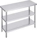 VEVOR Stainless Steel Food Prep Table, 18 x 48 x 34 Inch Commercial Kitchen Worktable, with 2 Adjustable Undershelf, Heavy Duty Prep Tables Metal Work Table for BBQ, Kitchen, Home, and Garage