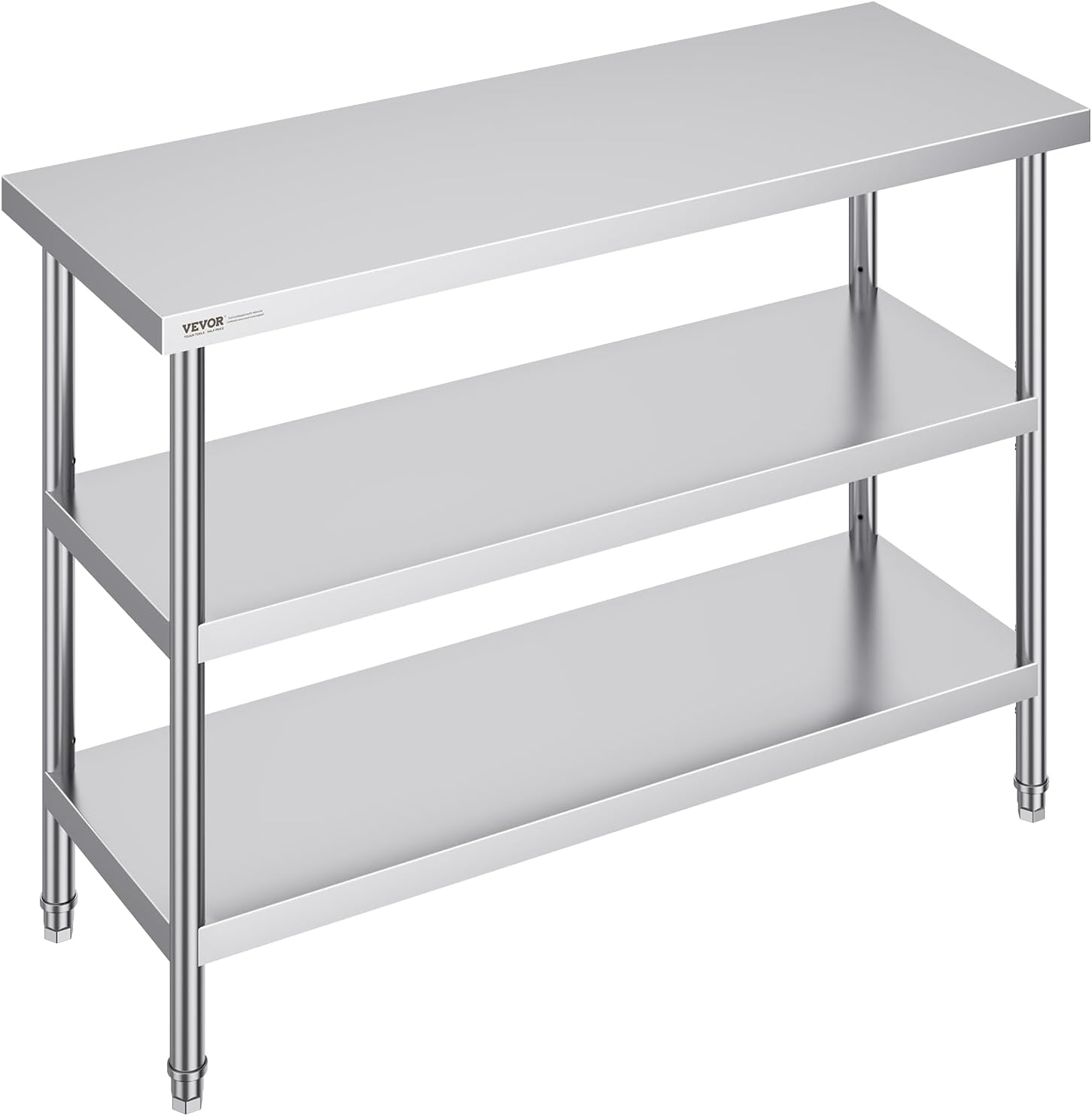 VEVOR Stainless Steel Food Prep Table, 18 x 48 x 34 Inch Commercial Kitchen Worktable, with 2 Adjustable Undershelf, Heavy Duty Prep Tables Metal Work Table for BBQ, Kitchen, Home, and Garage