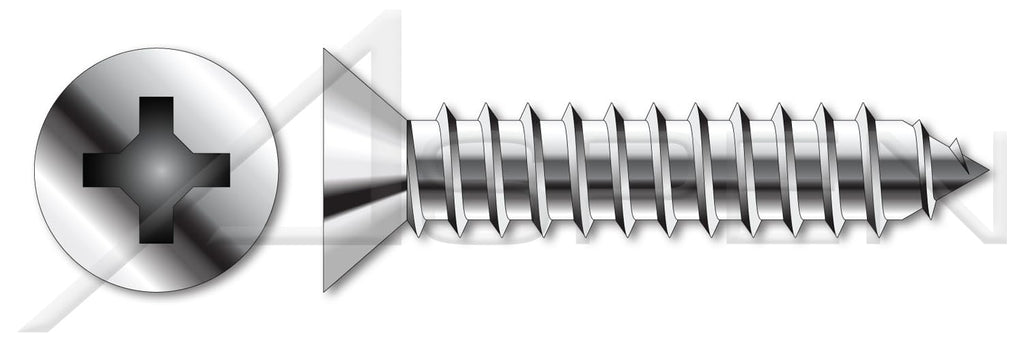 (2000 pcs) 1/4'-14 X 3/4', Self-Tapping Sheet Metal Screws, Type AB, Flat Phillips Drive, Stainless Steel