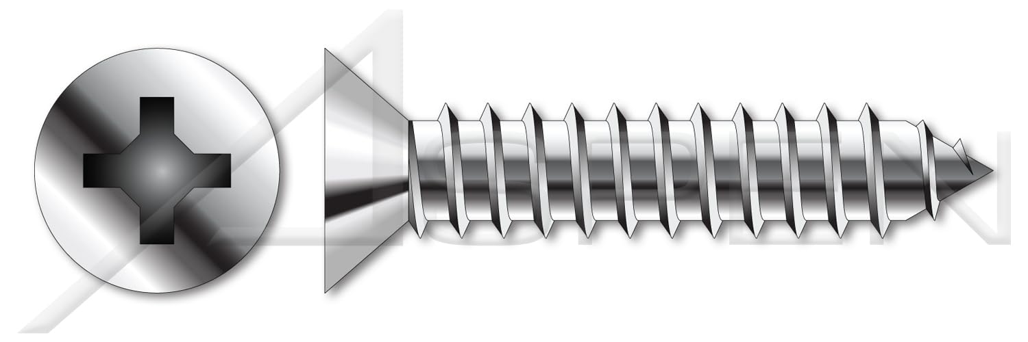 (2000 pcs) 1/4'-14 X 3/4', Self-Tapping Sheet Metal Screws, Type AB, Flat Phillips Drive, Stainless Steel