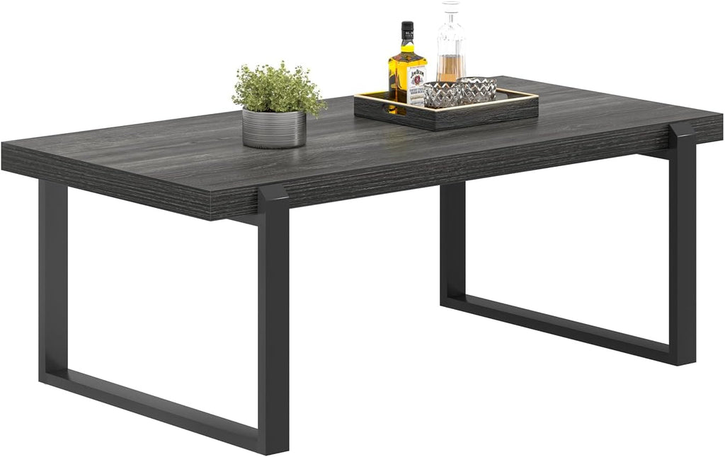 FOLUBAN Coffee Table, Modern Industrial Wood and Metal Center Table, Rectangle Cocktail Tea Table for Living Room, Dark Gray, 44 Inch
