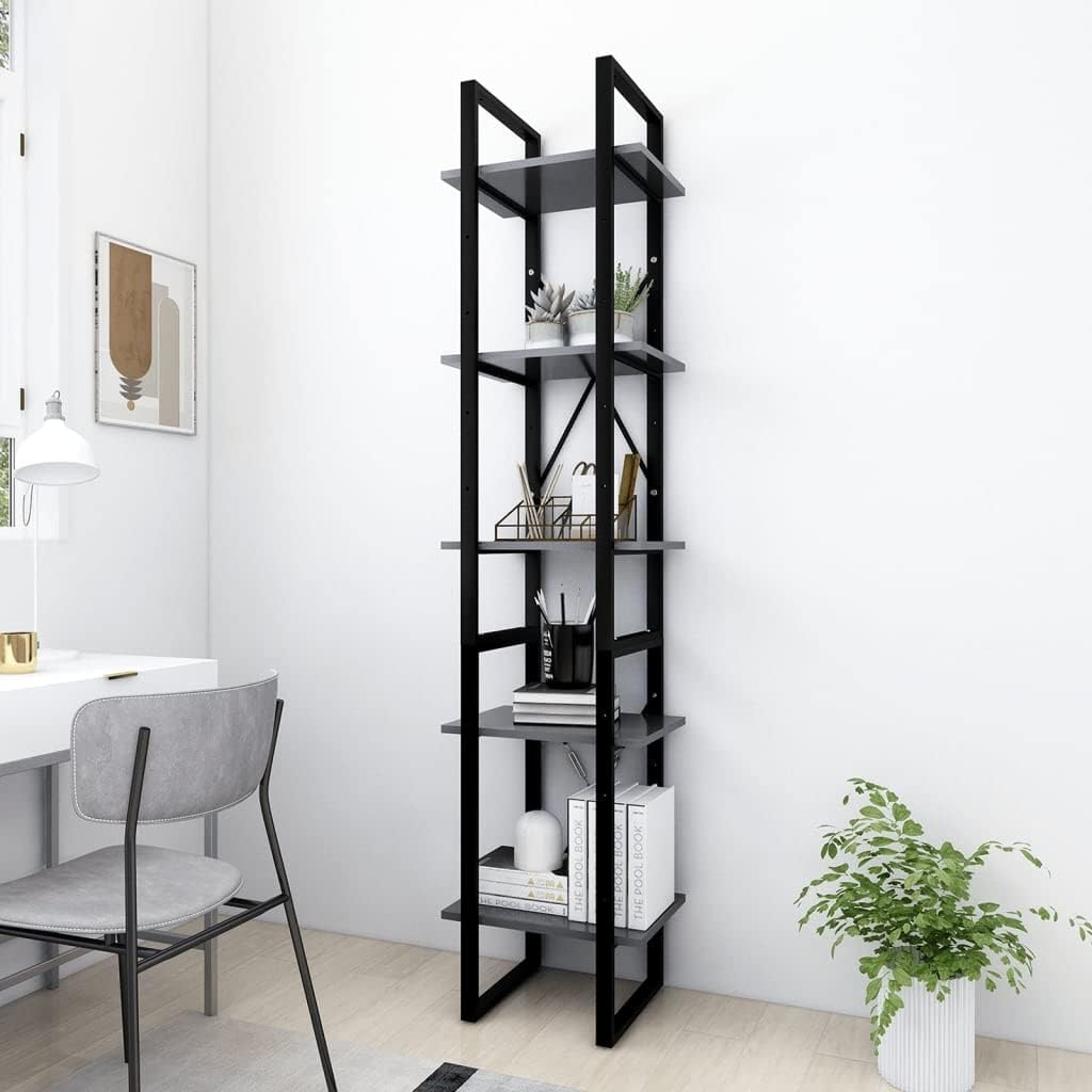 Cubicle Rack Standing Shelves Bookcases Organizer 5-Tier Book Cabinet Gray 15.7'x11.8'x68.9' Engineered Wood for Bedroom Living Room Home Office Corner