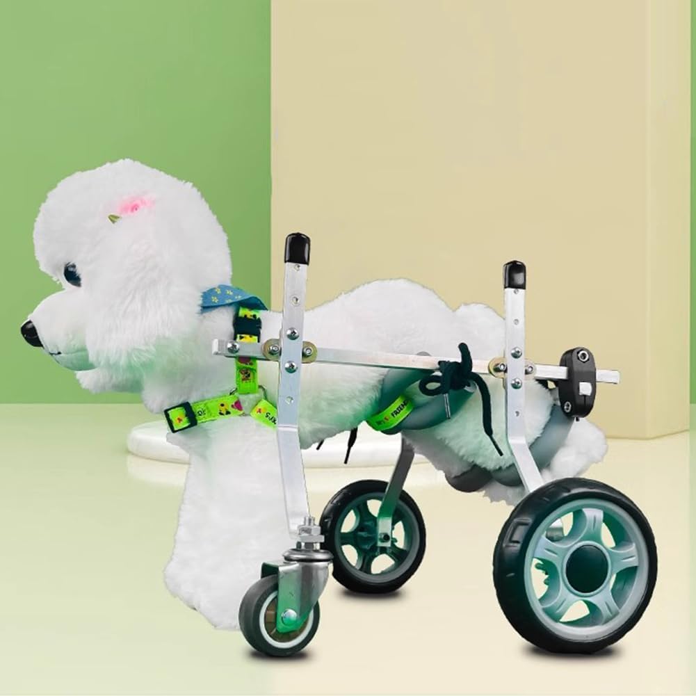 Small Dog Wheelchair Four Wheels, Hind Leg Disability Vehicle, Elderly Dog Scooter, Hind Limb Paralysis Auxiliary Power Vehicle, Aluminum Alloy Frame, Adjustable,5 to 9kg