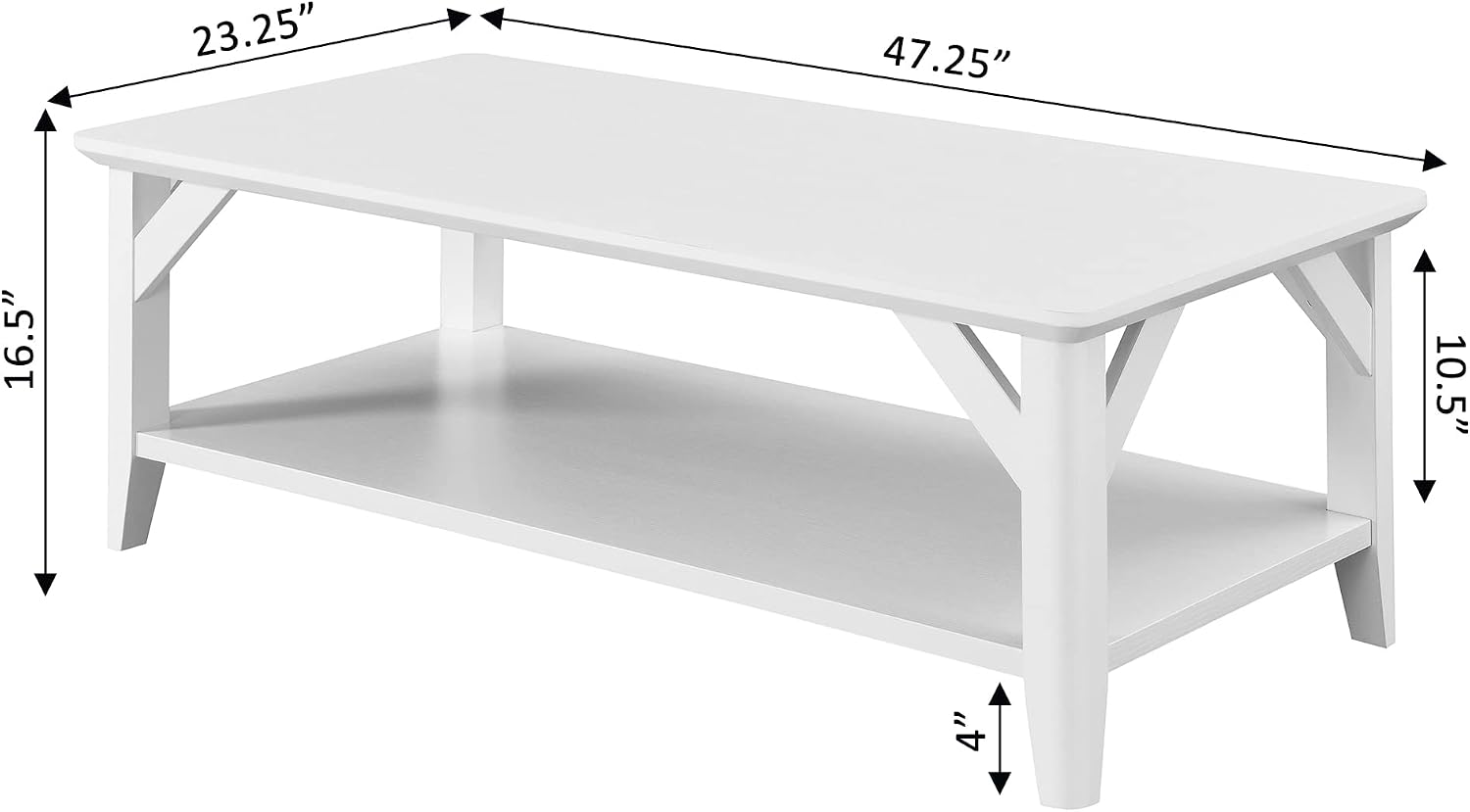 Convenience Concepts Winston Coffee Table 47.25' - Modern Center Room Accent with Storage Shelf for Transitional, Traditional Living & Family Room, White