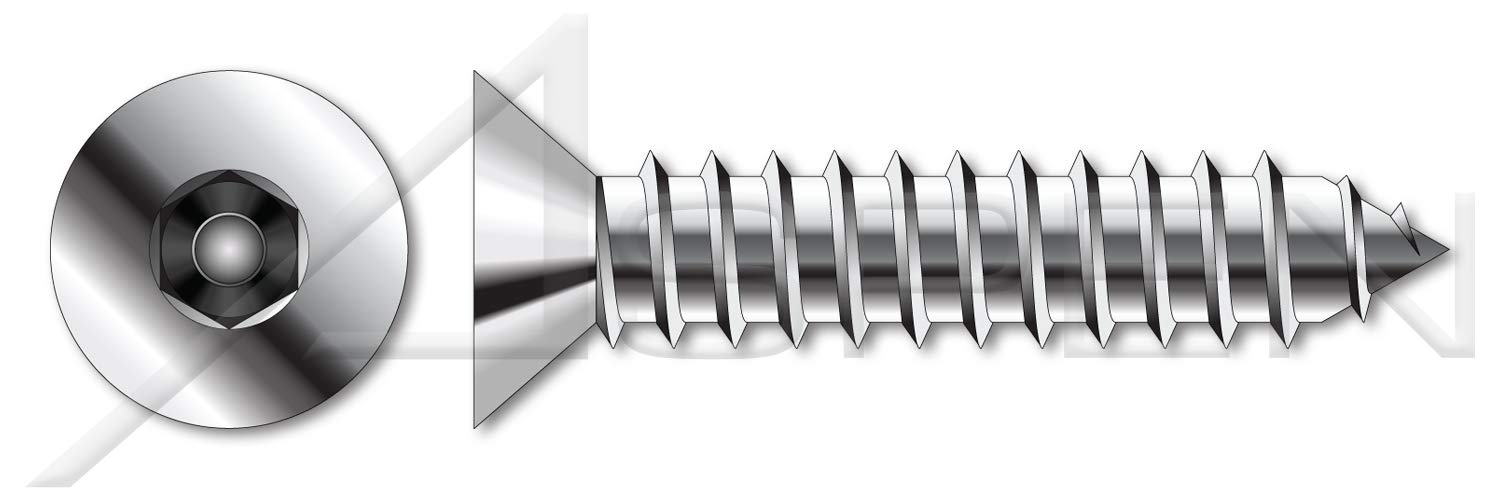 (2500 pcs) #14 X 5/8', Self-Tapping Sheet Metal Screws, Flat Countersunk Head Tamper-Resistant Hex Socket Pin Drive, Type AB, Stainless Steel, Includes Driver Bit