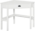 HOMCOM Corner Desk, Triangle Computer Desk with Drawer and Storage Shelves for Small Spaces, Home Office Workstation for Living Room, or Bedroom, White