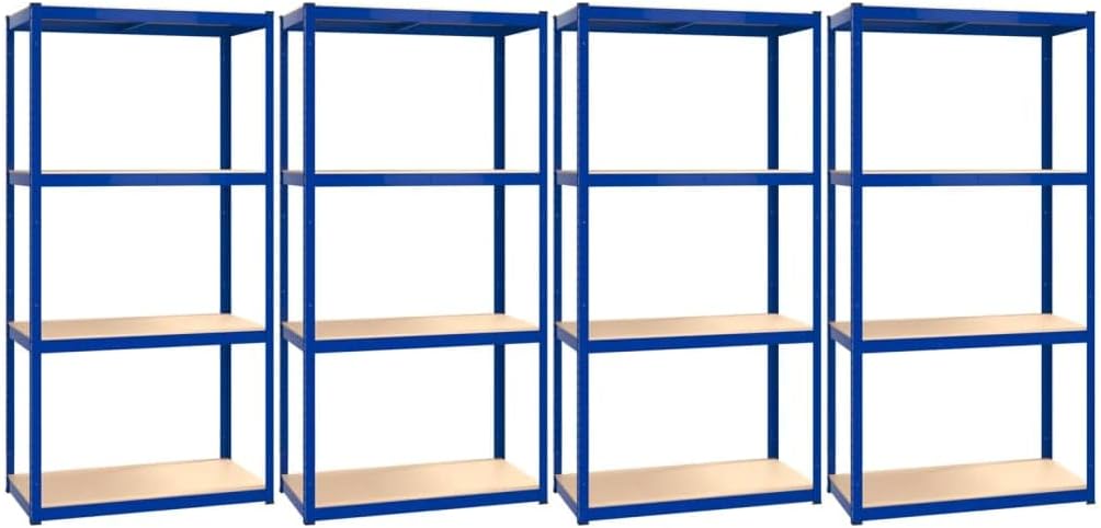 5-Layer Corner Shelf Industrial Racks Organizer for Living Room Garage Storage Racks Suitable for bedrooms, Living Rooms and Offices Silver Steel&Engineered Wood (Blue 4 Pcs)