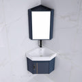 Corner Ceramic Sink Bathroom Vanity Cabinet Corner Wall Mount Bathroom Sink Wall Mounted Bathroom Sink Bathroom Sink with Storage Container Cabinet with Mirror(Blue,15in/38cm)