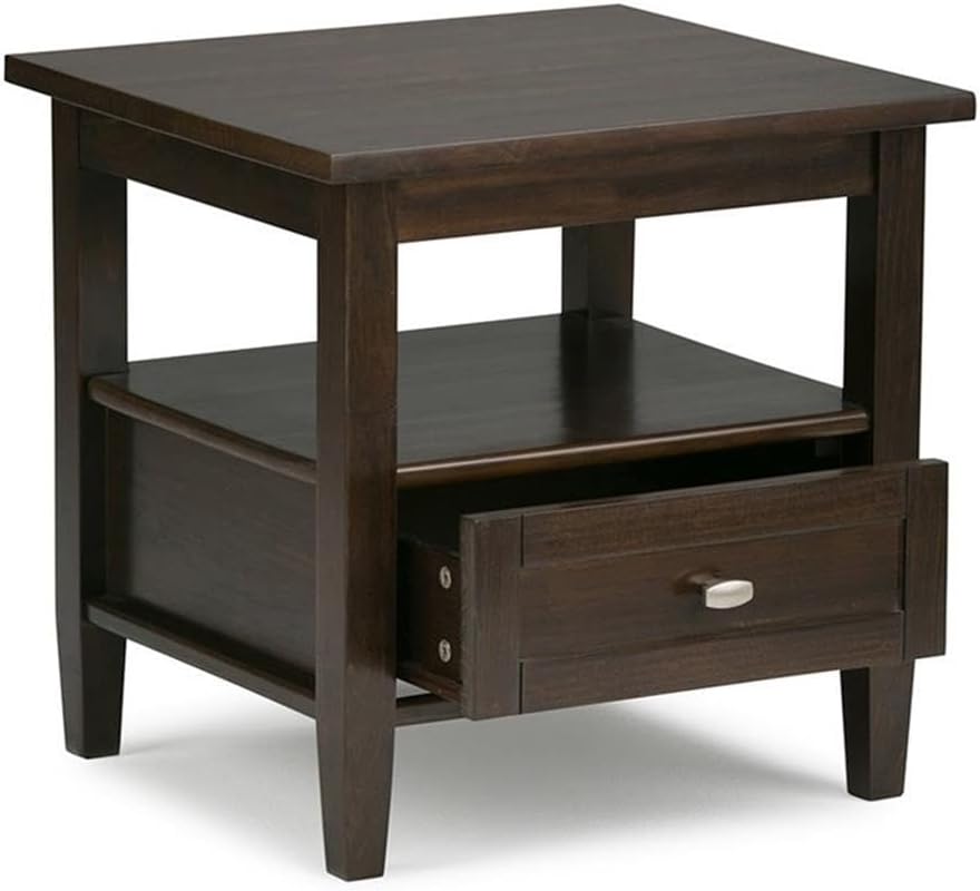 Small End Table for Living Room, Square Bed Side Table for Small Spaces, Narrow Nightstand with Storage Drawer and Shelf, Unique Rustic Telephone Table for Sofa Side, Dark Brown Corner Table