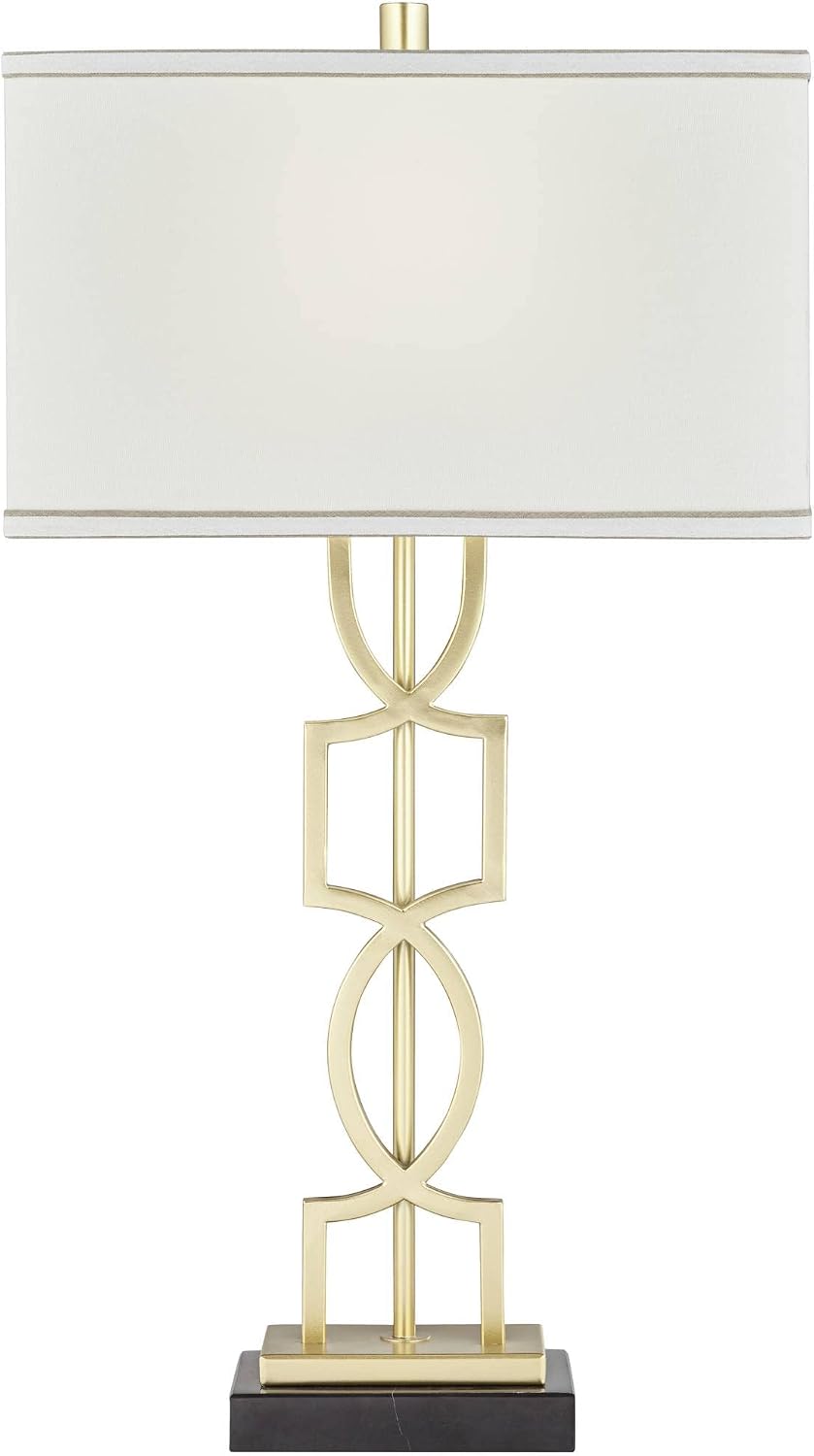 360 Lighting Evan Modern Table Lamps 28 1/4' Tall Set of 2 Gold Metal Geometric Frame White Curved Rectangular Shade for Living Room Bedroom House Bedside Nightstand Home Office Family