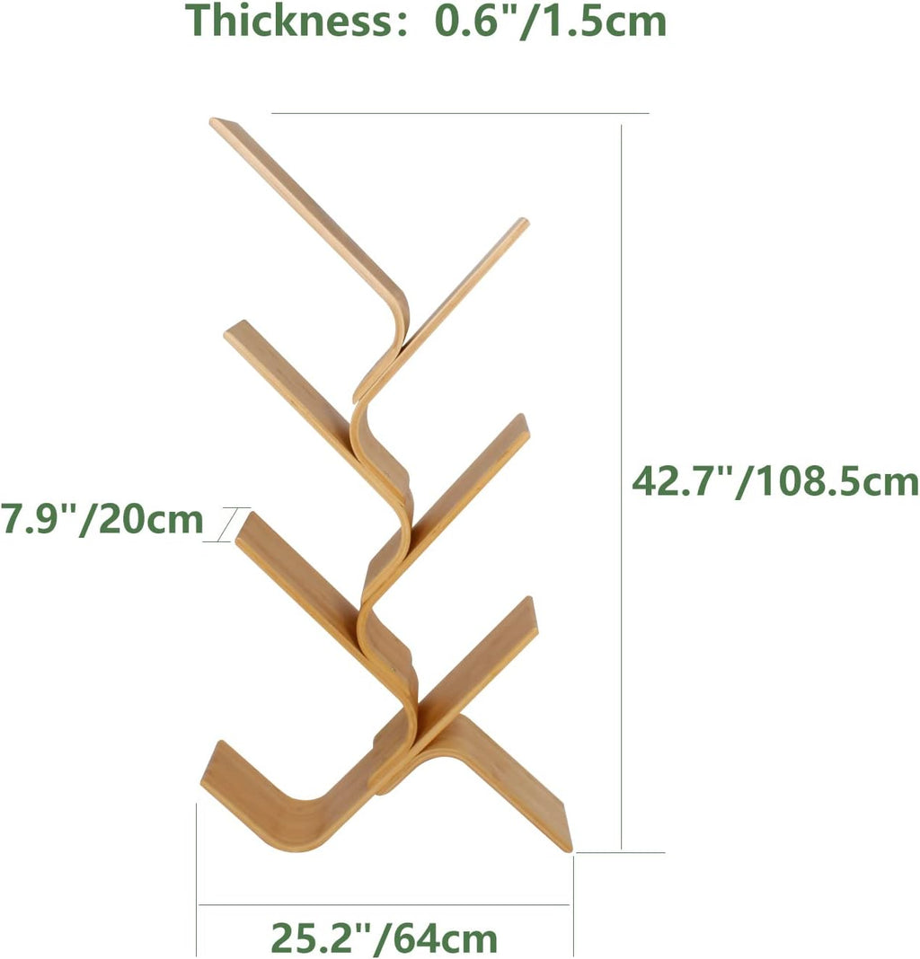 Modern Bamboo Tree Bookshelf, Creative Curved Standing Bookcases, Book Storage Organizer Shelves, Display Floor Book Shelf Space Saver Rack for Home Office Living Room Bedroom (Natural 6-Tier)