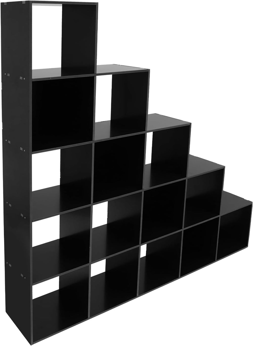 15 Cube L-Shaped Storage Bookcase, 5 Tier Stepped Ladder Cube Shelf for Corner, 57.48' Tall Open Bookshelf, Under Stairs Storage Organizer for Living Room, Home Office, Bedroom (Black, 15 cubes)