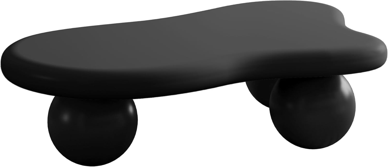 40' Cloud Coffee Table for Living Room Irregular Coffee Table Modern Unique Coffee Tables Low Cute Center Tables with Ball Legs for Small Space Apartment Cream Black