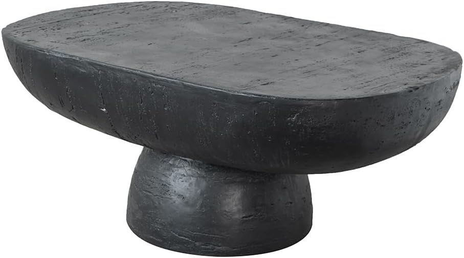 WILLIAMSPACE 36' Oval Coffee Table, Modern Faux Stone Circle Center Table Accent End Side Table for Living Room, Magnesium Oxide, Black