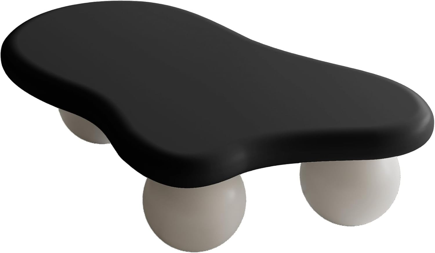47' Cloud Coffee Table,Modern Cute End Table with Ball Legs,Small Round Edge Tea Table,Irregular Indoor Wood Coffee Table for Living Room, Bedroom, Small Space,Balcony,Patio Black+Cream White