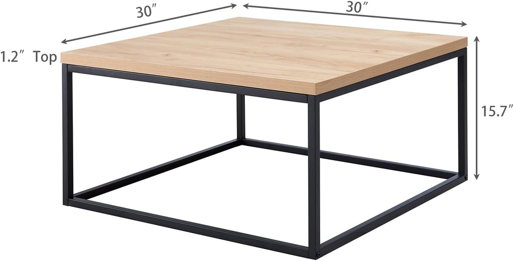 CENSI 30' Square Coffee Table, Natural Oak Light Wood Center Table for Living Room, Modern Industrial Farmhouse Cocktail Table, Extra Thick 1.2' Top with Sturdy Metal Frame, Scandi Style