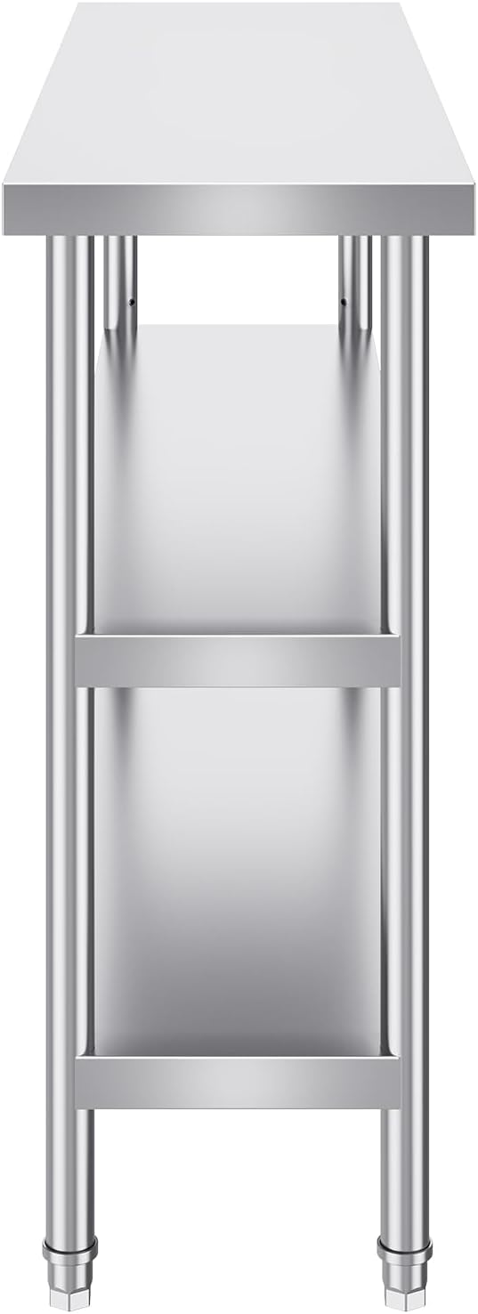 VEVOR Stainless Steel Food Prep Table, 14 x 48 x 34 Inch Commercial Kitchen Worktable, with 2 Adjustable Undershelf, Heavy Duty Prep Metal Work Tables for BBQ, Kitchen, Home, and Garage