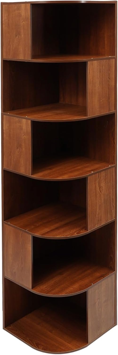 6 Tier Bookshelf Tower, 69.29'' Tall Floor-Standing Bookcase Display Cabinet, Wood Corner Book Shelf Organizer, Standing Bookshelf for Bedroom, Living Room, Study Room (Brown)