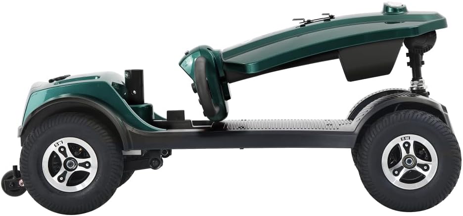MAX Plus Emerald Outdoor Mobility Scooter - 16 Miles Range, Foldable Design, Anti-Tip Safety System, USB Charger & Cup Holder, 2 * 20AH Battery (300W Motor, 136kg Capacity) (Emerald + Metal)