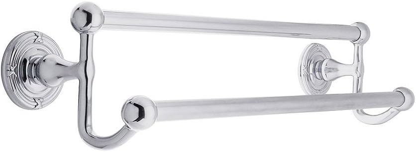 30' Brass Double Towel Bar with Ribbon and Reed Rosettes in Polished Chrome