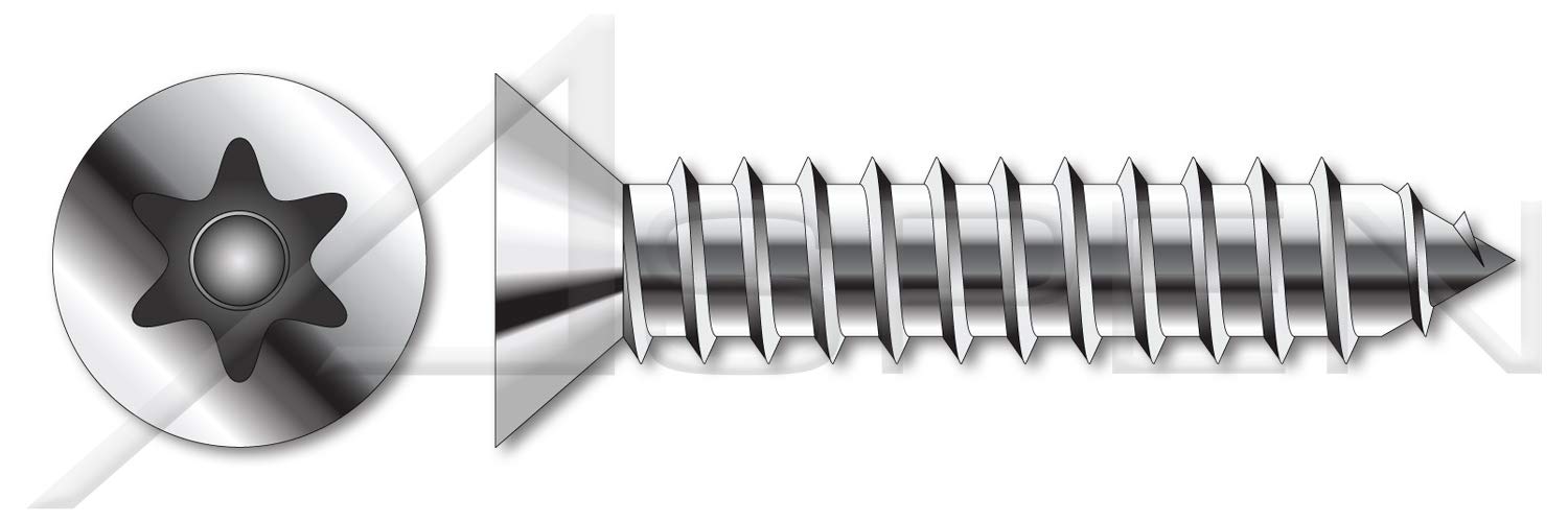 (2500 pcs) #14 X 3/4', Self-Tapping Sheet Metal Screws, Flat Countersunk Head Tamper-Resistant 6Lobe Torx(r) Pin Drive, Type AB, Stainless Steel, Includes Driver Bit