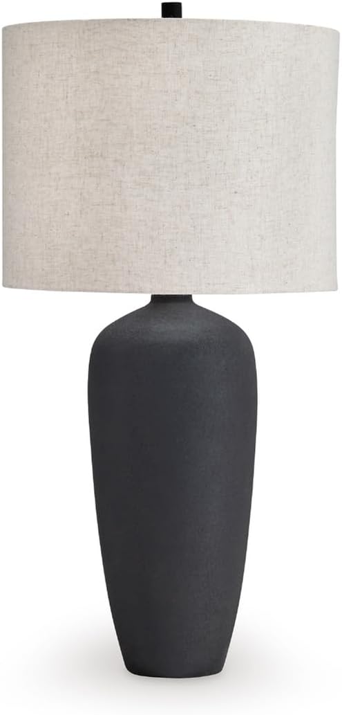 Signature Design by Ashley Ryenburg Modern Table Lamp with 3-Way Switch and Drum Shade, Black
