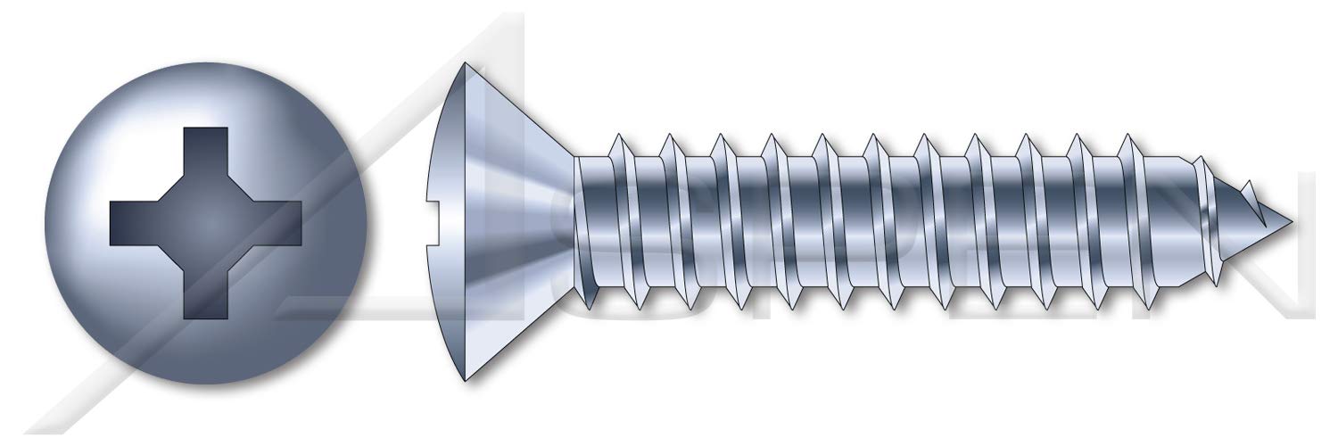 (4000 pcs) 1/4'-14 X 3/4', Self-Tapping Sheet Metal Screws, Type AB, Oval Phillips Drive, Steel, Zinc Plated and Baked