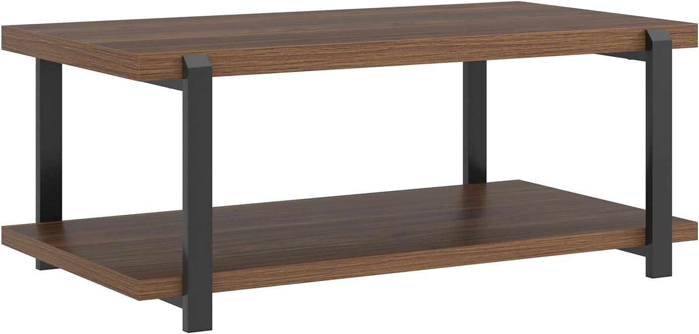 FOLUBAN Modern Coffee Table with Storage Shelf, Rustic Wood Center Table for Living Room, Walnut