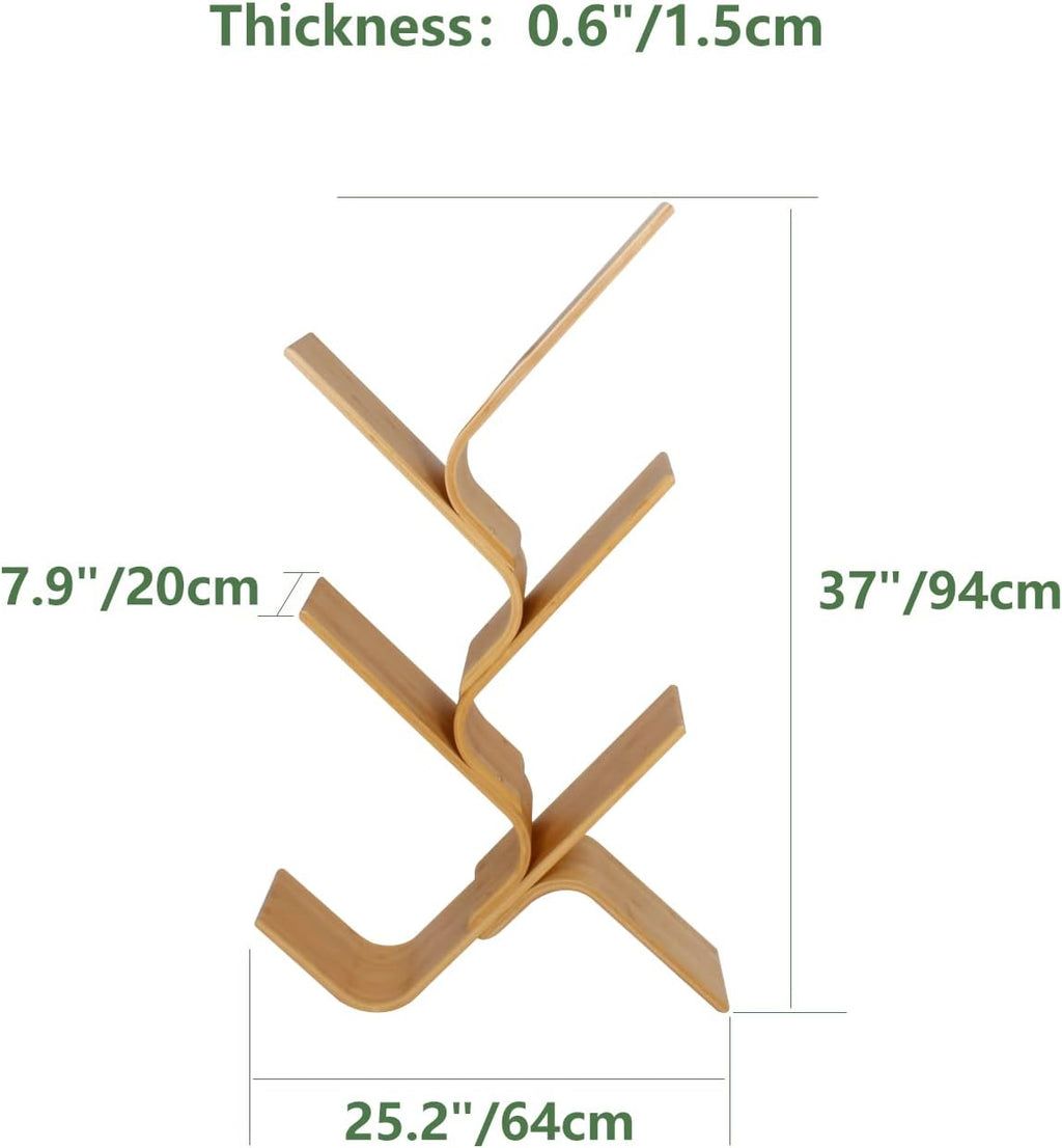 5-Tier Floor Bamboo Tree Bookshelf, Modern Standing Bookcase Office Book Storage Creative Curved Rack Organizer Shelves, Book Shelf Space Saver for Home Living Room Corner Bedroom