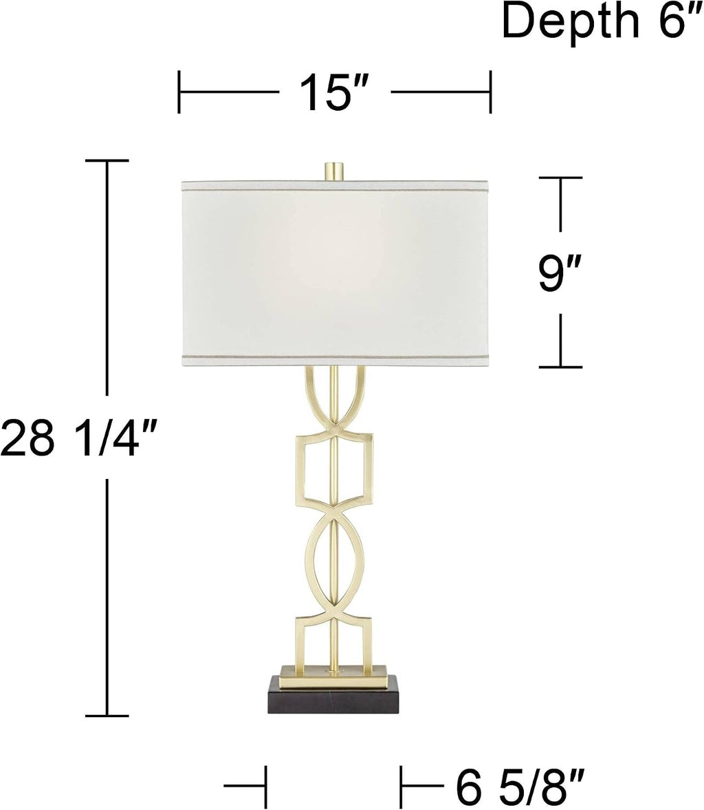 360 Lighting Evan Modern Table Lamps 28 1/4' Tall Set of 2 Gold Metal Geometric Frame White Curved Rectangular Shade for Living Room Bedroom House Bedside Nightstand Home Office Family