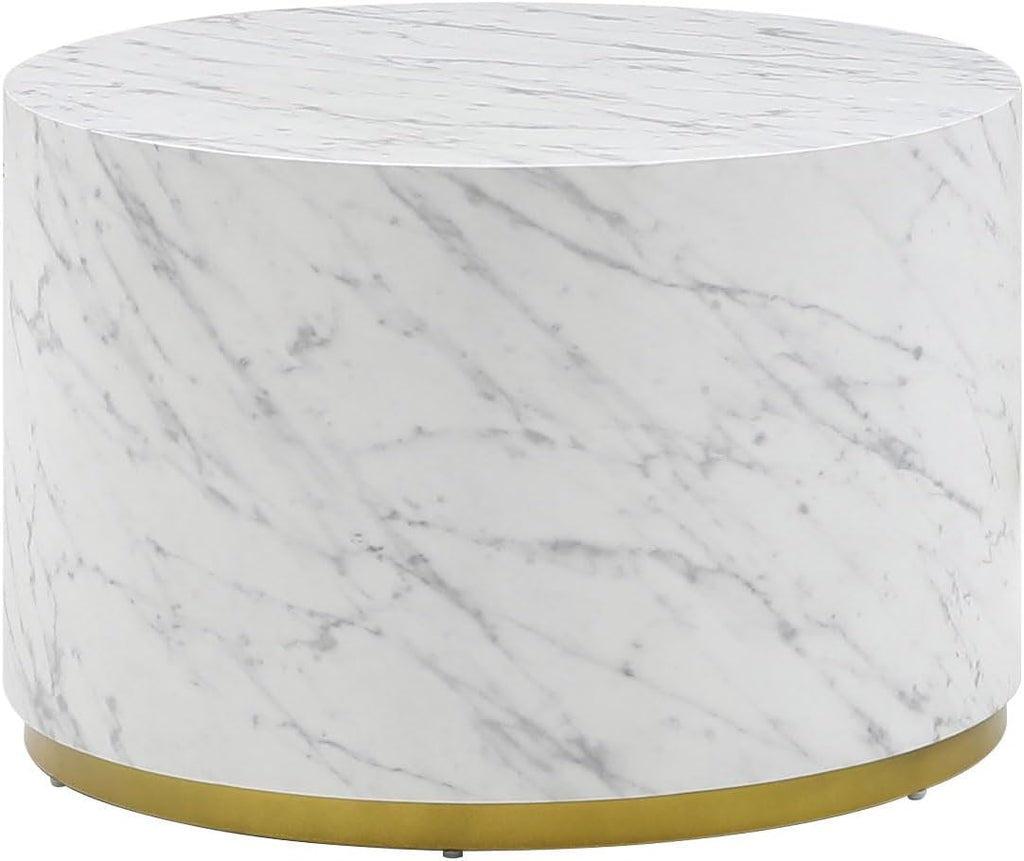 23.62' D Round Coffee Table Black End Table Side Table Living Room Table Sets, Industrial Cocktail Table, Circle Drum Wood Modern Contemporary Coffee Table for Apartment Office, White & Gold
