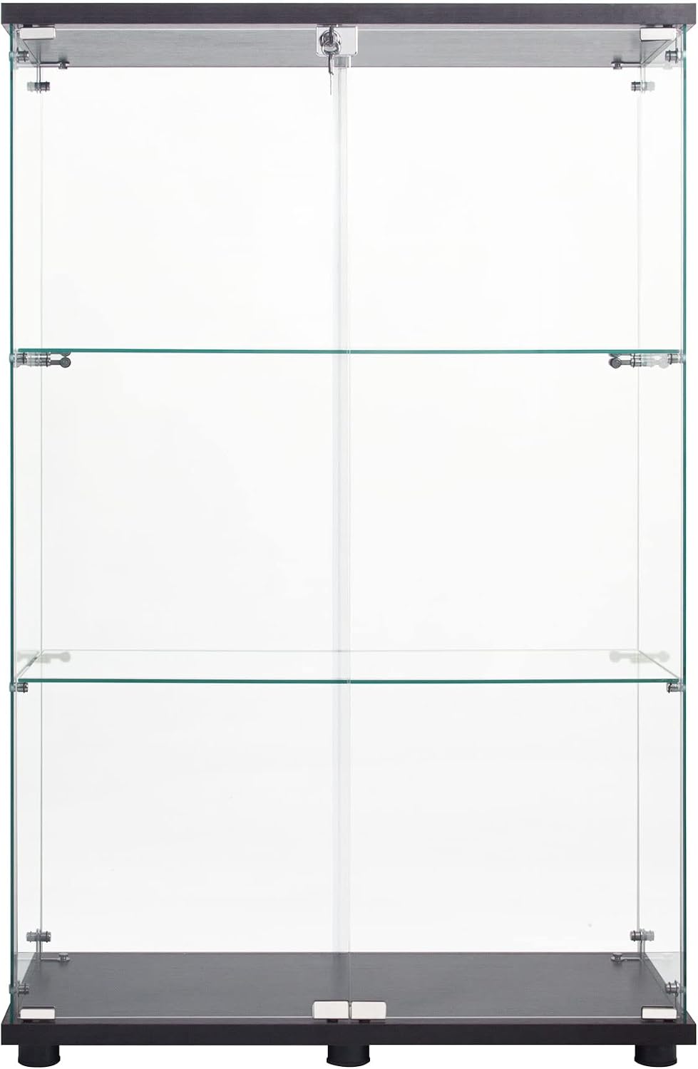 50' Two Door Glass Display Cabinet with 3 Shelves,Floor Standing Showcase Curio Cabinets w/Locks,Bookshelf for Living Room,Bedroom,Showroom,Office,Black