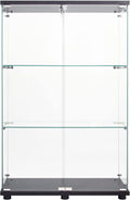 50' Two Door Glass Display Cabinet with 3 Shelves,Floor Standing Showcase Curio Cabinets w/Locks,Bookshelf for Living Room,Bedroom,Showroom,Office,Black