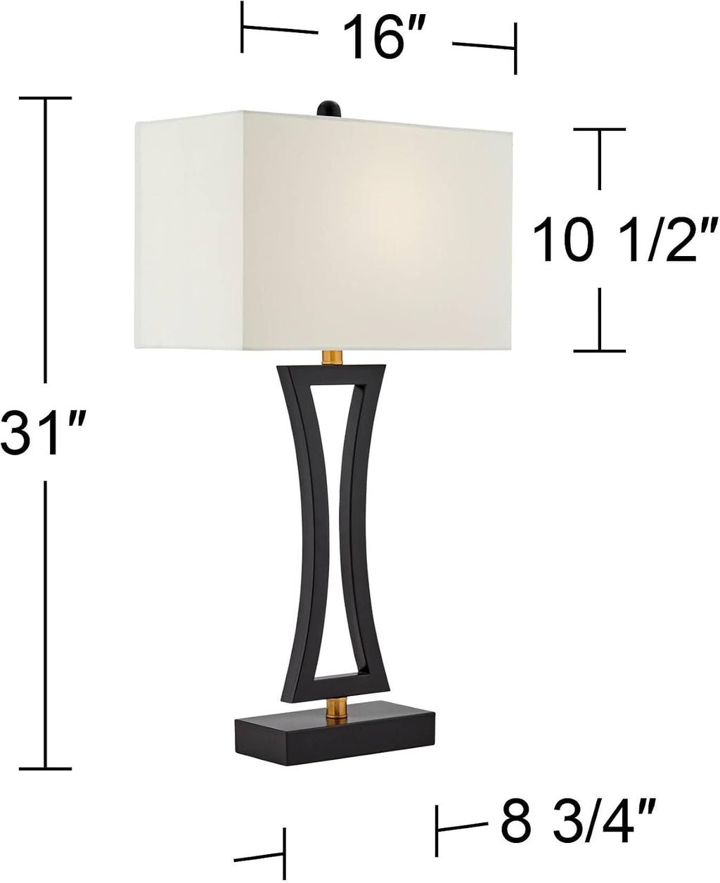 360 Lighting Roxie 31' Tall Set of 2 Modern Table Lamps with USB Ports A+C Charging Black Metal White Fabric Rectangular Shade for Living Room Bedroom House Bedside Nightstand Home Office Family