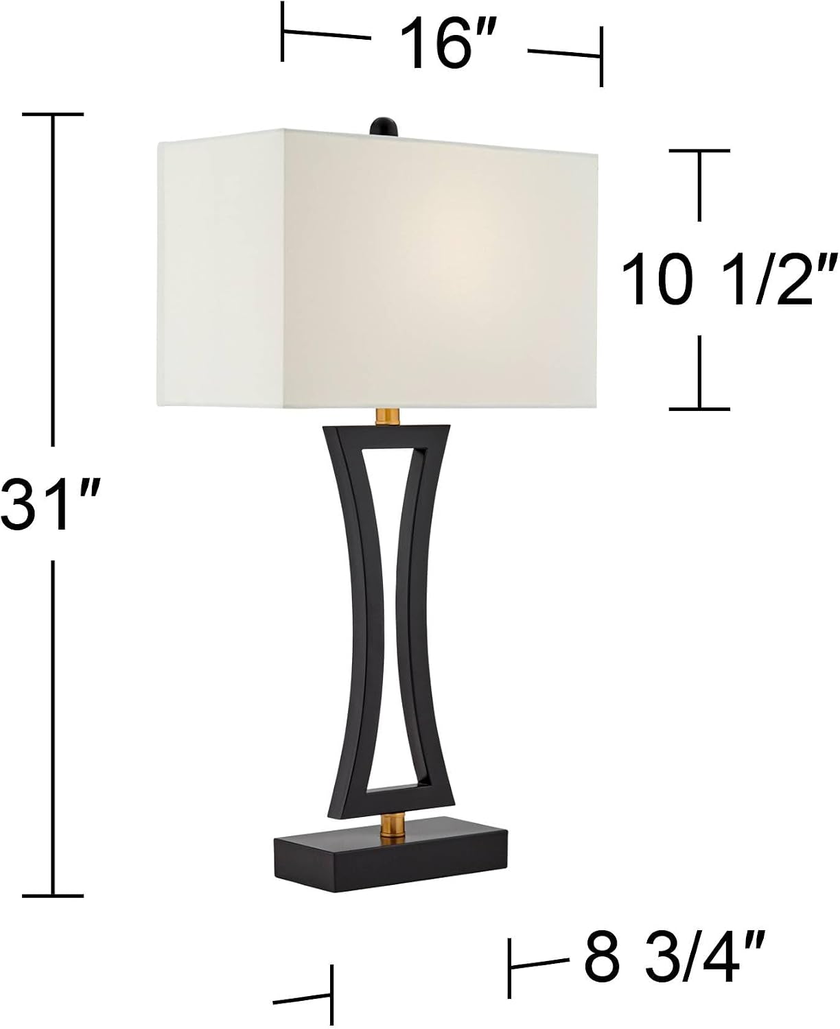 360 Lighting Roxie 31' Tall Set of 2 Modern Table Lamps with USB Ports A+C Charging Black Metal White Fabric Rectangular Shade for Living Room Bedroom House Bedside Nightstand Home Office Family