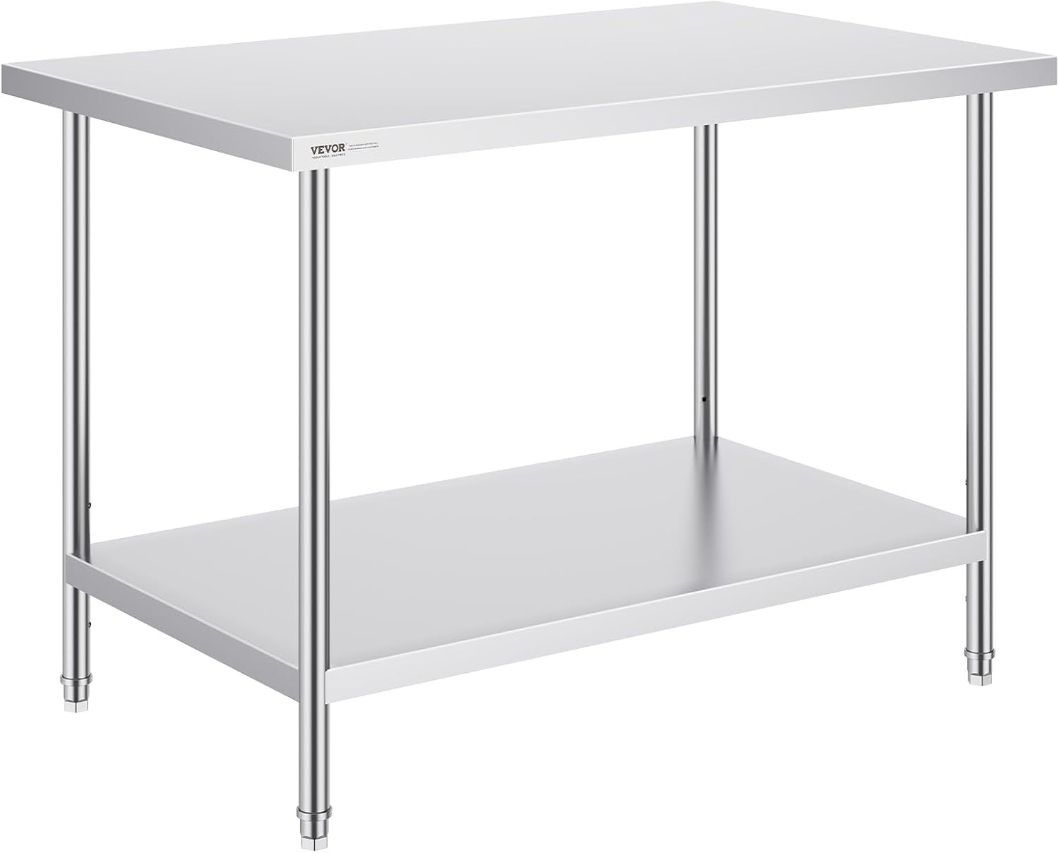VEVOR Stainless Steel Prep Table, 30 x 48 x 34 Inch, 880 lbs Load Capacity, Heavy Duty Metal Worktable with 3 Adjustable Height Levels, Commercial Workstation for Kitchen Garage Restaurant Backyard